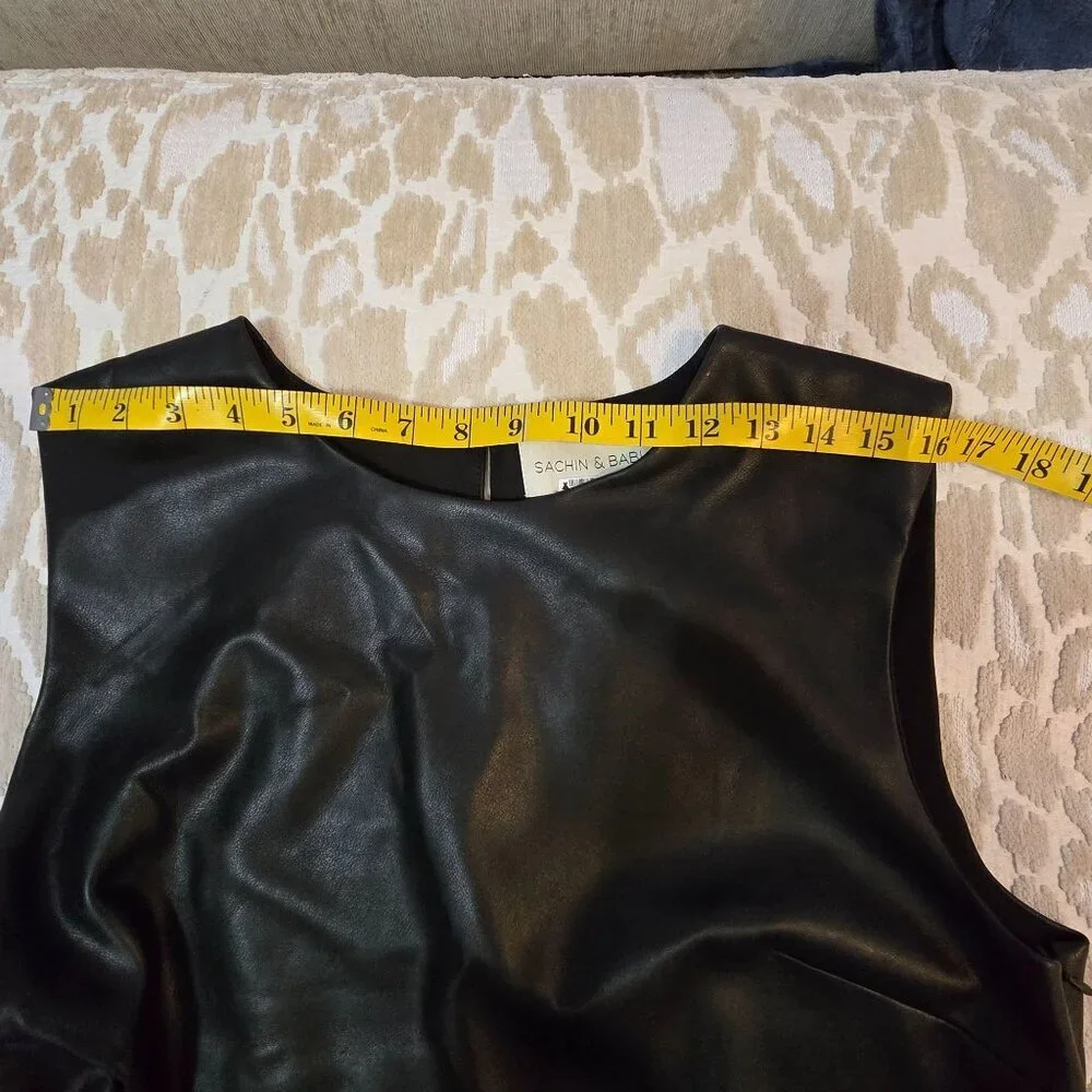 Sachin & Babi Holiday Party Diana Black Faux Leather Sleeveless Dress Size 14 - Picture 15 of 16
